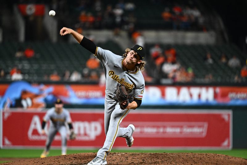 Sep 9, 2025; Baltimore, Maryland, USA;  Pittsburgh Pirates pitcher Braxton Ashcraft (67) delivers a pitch during the sixth inning against the Baltimore Orioles at Oriole Park at Camden Yards. Mandatory Credit: James A. Pittman-Imagn Images