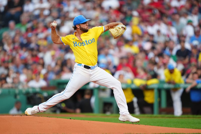 Jul 27, 2024; Boston, Massachusetts, USA; Boston Red Sox pitcher Kutter Crawford (50) delivers a pitch against the New York Yankees during the first inning at Fenway Park. Mandatory Credit: Gregory Fisher-USA TODAY Sports