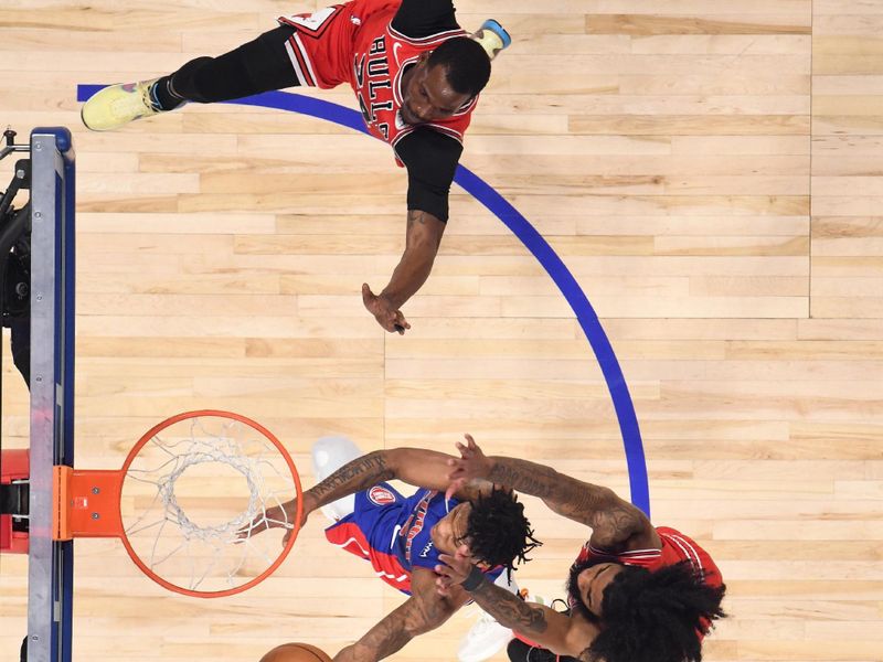 DETROIT, MI - APRIL 11: Marcus Sasser #25 of the Detroit Pistons shoots the ball during the game against the Chicago Bulls on April 11, 2024 at Little Caesars Arena in Detroit, Michigan. NOTE TO USER: User expressly acknowledges and agrees that, by downloading and/or using this photograph, User is consenting to the terms and conditions of the Getty Images License Agreement. Mandatory Copyright Notice: Copyright 2024 NBAE (Photo by Chris Schwegler/NBAE via Getty Images)