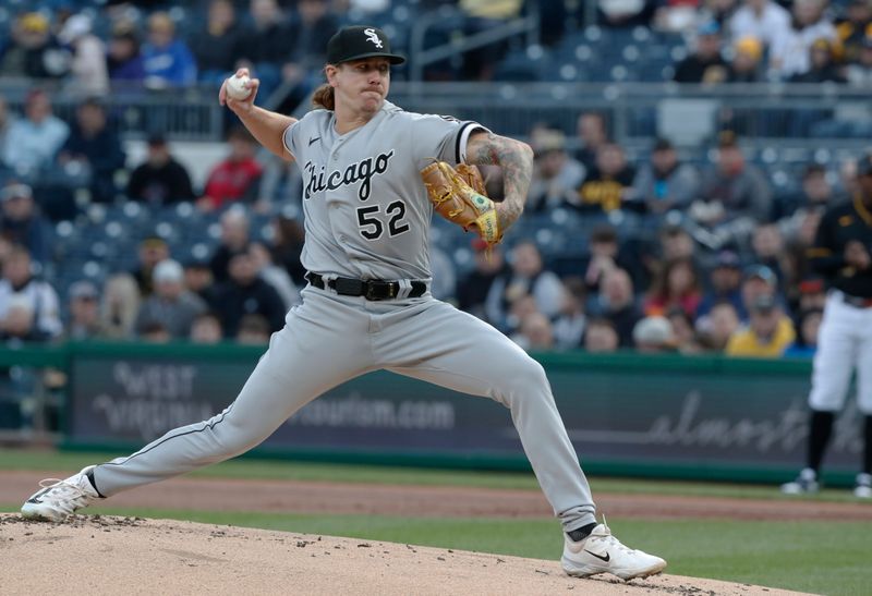 Apr 8, 2023; Pittsburgh, Pennsylvania, USA;  Chicago White Sox starting pitcher Mike Clevinger (52) delivers a pitch against the Pittsburgh Pirates during the first inning at PNC Park. Mandatory Credit: Charles LeClaire-USA TODAY Sports