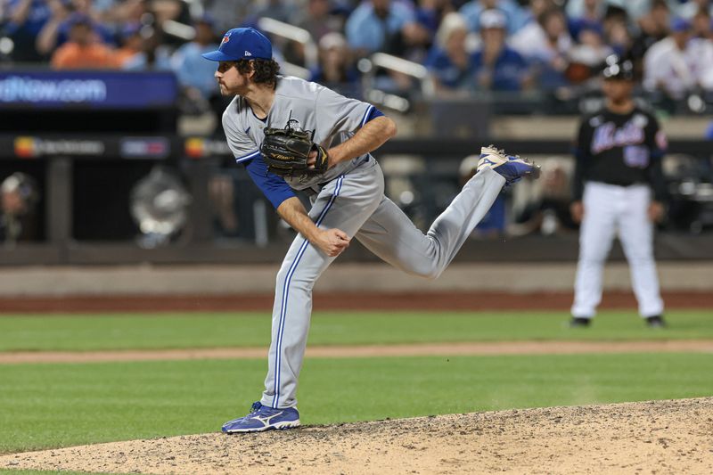 Jun 2, 2023; New York City, New York, USA; Toronto Blue Jays relief pitcher Jordan Romano (68) delivers a pitch during the ninth inning against the New York Mets at Citi Field. Mandatory Credit: Vincent Carchietta-USA TODAY Sports