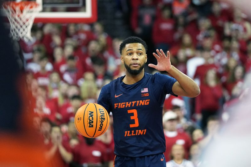 Jan 28, 2023; Madison, Wisconsin, USA;  Illinois Fighting Illini guard Jayden Epps (3) calls out a play during the first half against the Wisconsin Badgers at the Kohl Center. Mandatory Credit: Kayla Wolf-USA TODAY Sports