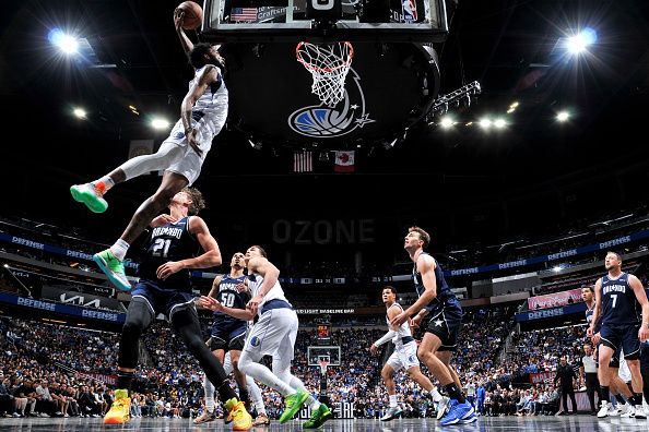 ORLANDO, FL - NOVEMBER 6: Derrick Jones Jr. #55 of the Dallas Mavericks drives to the basket during the game against the Orlando Magic on November 6, 2023 at Amway Center in Orlando, Florida. NOTE TO USER: User expressly acknowledges and agrees that, by downloading and or using this photograph, User is consenting to the terms and conditions of the Getty Images License Agreement. Mandatory Copyright Notice: Copyright 2023 NBAE (Photo by Fernando Medina/NBAE via Getty Images)