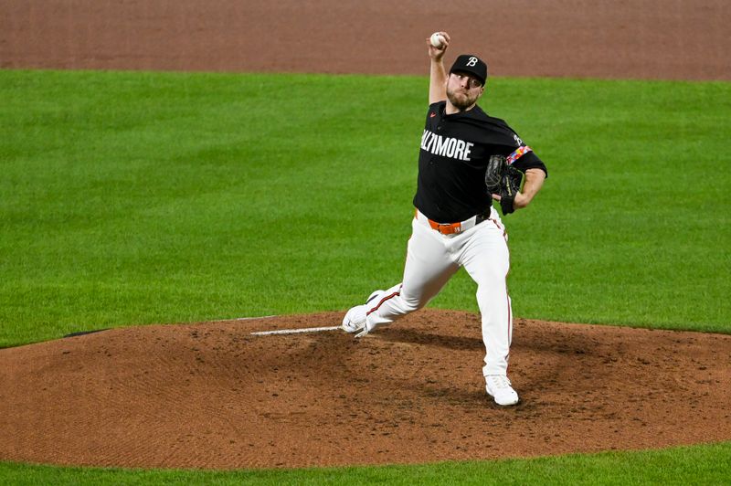 Sep 20, 2024; Baltimore, Maryland, USA;  Baltimore Orioles pitcher Corbin Burnes (39) throws a third inning pitch against the Detroit Tigers at Oriole Park at Camden Yards. Mandatory Credit: Tommy Gilligan-Imagn Images