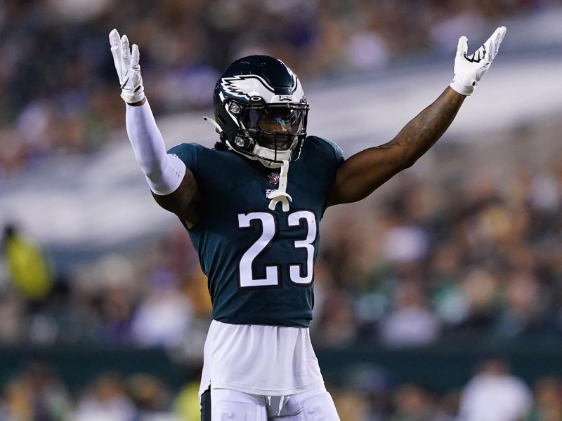 Philadelphia Eagles safety C.J. Gardner-Johnson (23) reacts during the second half of an NFL football game against the Minnesota Vikings, Monday, Sept. 19, 2022, in Philadelphia. (AP Photo/Matt Slocum)