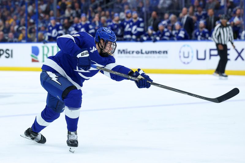 Mar 29, 2026; Tampa, Florida, USA; Tampa Bay Lightning defenseman Emil Lilleberg (78) shoots the puck against the Nashville Predators in the third period at Benchmark International Arena. Mandatory Credit: Nathan Ray Seebeck-Imagn Images Mar 29, 2026; Tampa, Florida, USA; Tampa Bay Lightning defenseman Emil Lilleberg (78) shoots the puck against the Nashville Predators in the third period at Benchmark International Arena. Mandatory Credit: Nathan Ray Seebeck-Imagn Images