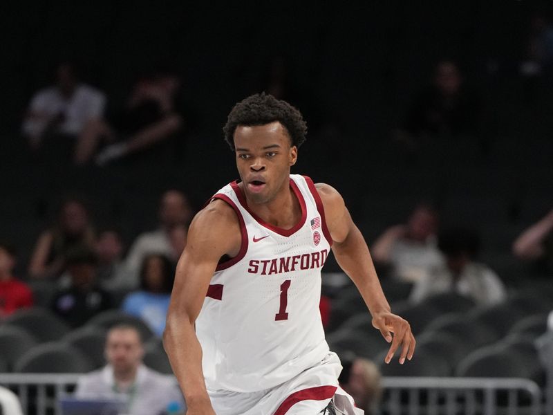 Mar 10, 2026; Charlotte, NC, USA; Stanford Cardinal guard Ebuka Okorie (1) with the ball in the second half at Spectrum Center. Mandatory Credit: Bob Donnan-Imagn Images