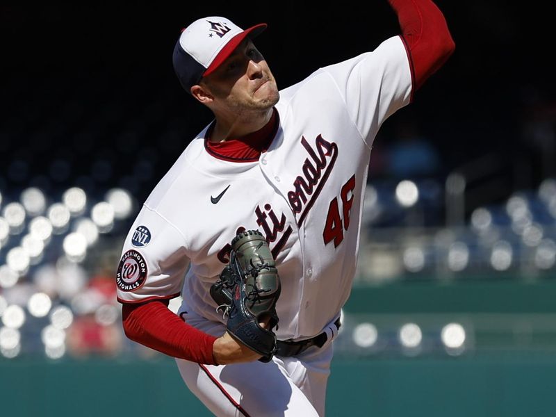 Aug 17, 2023; Washington, District of Columbia, USA; Washington Nationals starting pitcher Patrick Corbin (46) pitches against the Boston Red Sox during the first inning at Nationals Park. Mandatory Credit: Geoff Burke-USA TODAY Sports