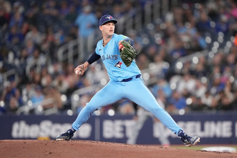 May 4, 2025; Toronto, Ontario, CAN; Toronto Blue Jays starting pitcher Bowden Francis (44) pitches to the Cleveland Guardians during the first inning at Rogers Centre. Mandatory Credit: John E. Sokolowski-Imagn Images