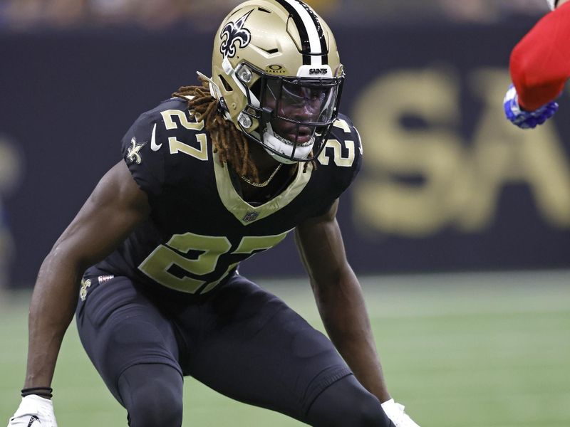 New Orleans Saints cornerback Isaac Yiadom (27) during an NFL football game against the New York Giants, Sunday, Dec. 17, 2023, in New Orleans. (AP Photo/Tyler Kaufman)