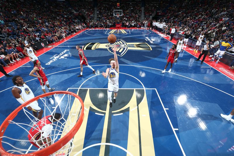 NEW ORLEANS, LA - NOVEMBER 22: Brandin Podziemski #2 of the Golden State Warriors shoots the ball during the game against the New Orleans Pelicans during the Emirates NBA Cup game on November 22, 2024 at the Smoothie King Center in New Orleans, Louisiana. NOTE TO USER: User expressly acknowledges and agrees that, by downloading and or using this Photograph, user is consenting to the terms and conditions of the Getty Images License Agreement. Mandatory Copyright Notice: Copyright 2024 NBAE (Photo by Layne Murdoch Jr./NBAE via Getty Images)