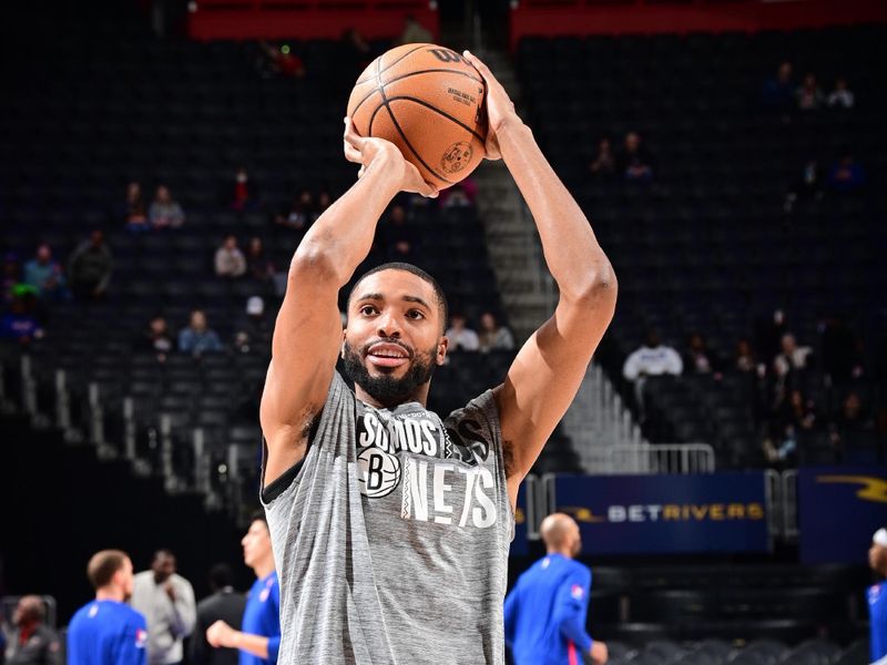 DETROIT, MI - MARCH 7: Mikal Bridges #1 of the Brooklyn Nets warms up before the game against the Detroit Pistons on March 7, 2024 at Little Caesars Arena in Detroit, Michigan. NOTE TO USER: User expressly acknowledges and agrees that, by downloading and/or using this photograph, User is consenting to the terms and conditions of the Getty Images License Agreement. Mandatory Copyright Notice: Copyright 2024 NBAE (Photo by Chris Schwegler/NBAE via Getty Images)