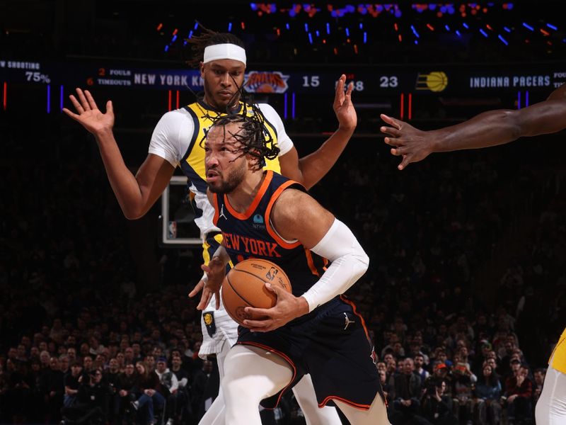 NEW YORK, NY - FEBRUARY 1: Jalen Brunson #11 of the New York Knicks drives to the basket during the game against the Indiana Pacers on February 1, 2024 at Madison Square Garden in New York City, New York.  NOTE TO USER: User expressly acknowledges and agrees that, by downloading and or using this photograph, User is consenting to the terms and conditions of the Getty Images License Agreement. Mandatory Copyright Notice: Copyright 2024 NBAE  (Photo by Nathaniel S. Butler/NBAE via Getty Images)