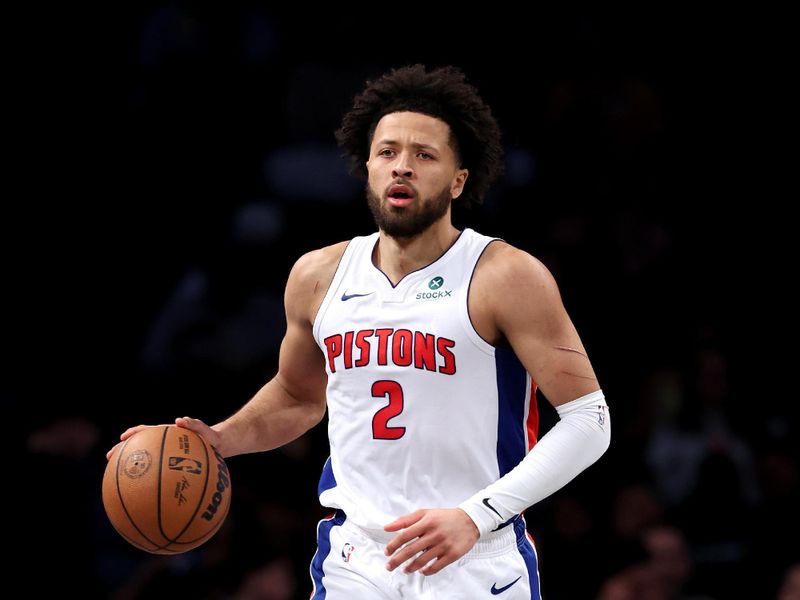 NEW YORK, NEW YORK - JANUARY 08: Cade Cunningham #2 of the Detroit Pistons in action against the Brooklyn Nets at Barclays Center on January 08, 2025 in the Brooklyn borough of New York City. NOTE TO USER: User expressly acknowledges and agrees that, by downloading and or using this photograph, user is consenting to the terms and conditions of the Getty Images License Agreement.  (Photo by Luke Hales/Getty Images)