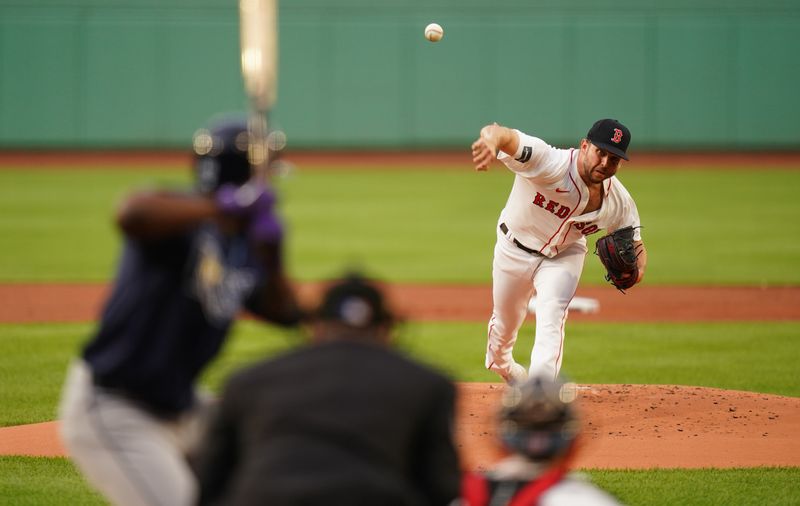 May 13, 2024; Boston, Massachusetts, USA; Boston Red Sox starting pitcher Kutter Crawford (50) throws a pitch against the Tampa Bay Rays in the first inning at Fenway Park. Mandatory Credit: David Butler II-USA TODAY Sports