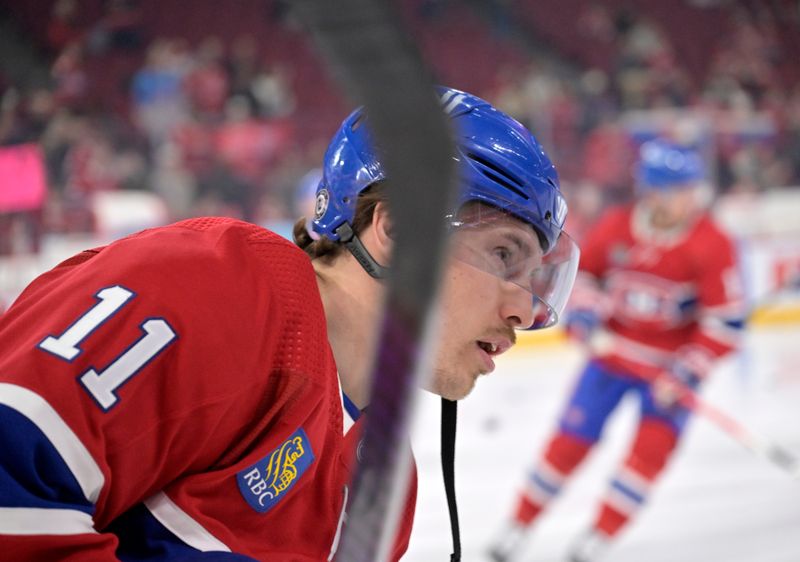 Apr 16, 2024; Montreal, Quebec, CAN; Montreal Canadiens forward Brendan Gallagher (11) skates during the warmup period before the game against the Detroit Red Wings at the Bell Centre. Mandatory Credit: Eric Bolte-USA TODAY Sports