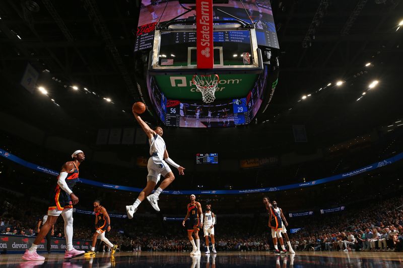 OKLAHOMA CITY, OK - APRIL 14:  Josh Green #8 of the Dallas Mavericks shoots the ball during the game against the Oklahoma City Thunder on April 14, 2024 at Paycom Arena in Oklahoma City, Oklahoma. NOTE TO USER: User expressly acknowledges and agrees that, by downloading and or using this photograph, User is consenting to the terms and conditions of the Getty Images License Agreement. Mandatory Copyright Notice: Copyright 2024 NBAE (Photo by Zach Beeker/NBAE via Getty Images)