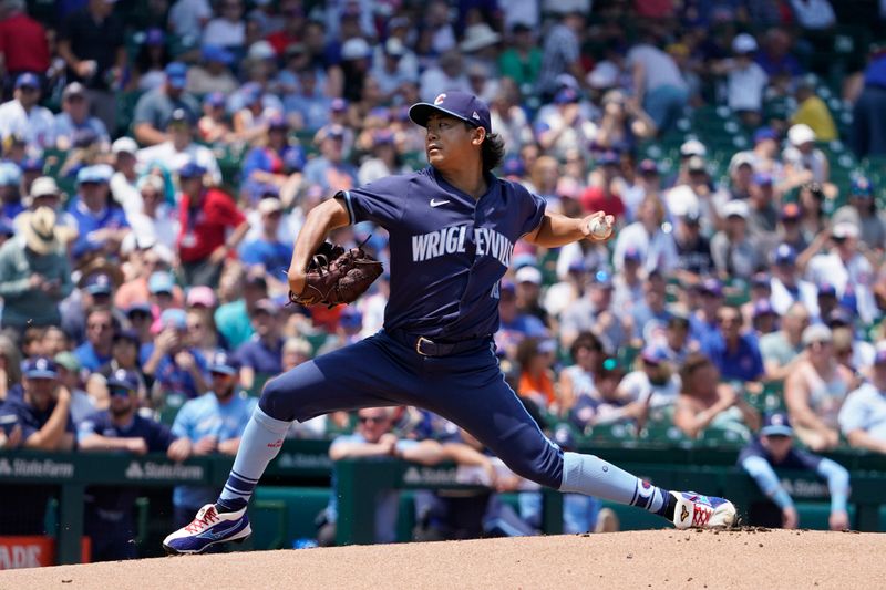 Jun 21, 2024; Chicago, Illinois, USA; Chicago Cubs pitcher Shota Imanaga (18) throws the ball against the New York Mets during the first inning at Wrigley Field. Mandatory Credit: David Banks-USA TODAY Sports