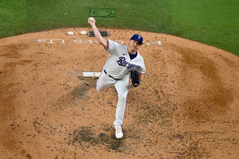 Aug 3, 2023; Arlington, Texas, USA; Texas Rangers relief pitcher Josh Sborz (66) pitches against the Texas Rangers during the seventh inning at Globe Life Field. Mandatory Credit: Jerome Miron-USA TODAY Sports