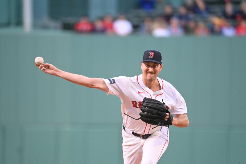 May 16, 2024; Boston, Massachusetts, USA;  Boston Red Sox starting pitcher Cooper Criswell (64) pitches against the Tampa Bay Rays during the first inning at Fenway Park. Mandatory Credit: Eric Canha-USA TODAY Sports