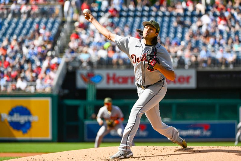 May 20, 2023; Washington, District of Columbia, USA; Detroit Tigers starting pitcher Alex Faedo (49) throws to the Washington Nationals during the first inning at Nationals Park. Mandatory Credit: Brad Mills-USA TODAY Sports