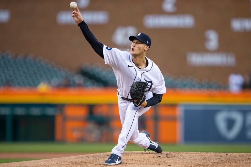 Apr 11, 2022; Detroit, Michigan, USA; Detroit Tigers starting pitcher Matt Manning (25) pitches during the first inning against the Chicago White Sox at Comerica Park. Mandatory Credit: Raj Mehta-USA TODAY Sports