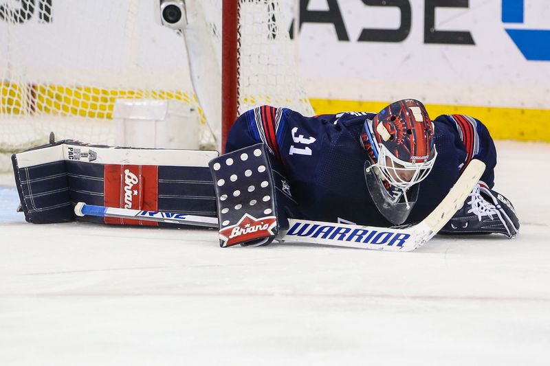 Apr 3, 2024; New York, New York, USA; New York Rangers goaltender Igor Shesterkin (31) lays in the ice after allowing a goal in the second period against the New Jersey Devils at Madison Square Garden. Mandatory Credit: Wendell Cruz-USA TODAY Sports