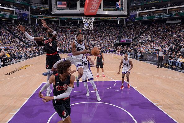 SACRAMENTO, CA - NOVEMBER 8: Malik Monk #0 of the Sacramento Kings shoots the ball during the game against the Portland Trail Blazers on November 8, 2023 at Golden 1 Center in Sacramento, California. NOTE TO USER: User expressly acknowledges and agrees that, by downloading and or using this Photograph, user is consenting to the terms and conditions of the Getty Images License Agreement. Mandatory Copyright Notice: Copyright 2023 NBAE (Photo by Rocky Widner/NBAE via Getty Images)