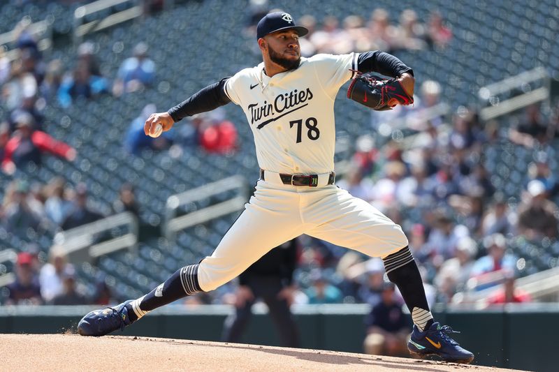 Apr 25, 2024; Minneapolis, Minnesota, USA; Minnesota Twins starting pitcher Simeon Woods Richardson (78) delivers a pitch against the Chicago White Sox during the first inning at Target Field. Mandatory Credit: Matt Krohn-USA TODAY Sports