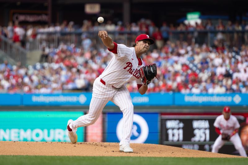 Jul 27, 2024; Philadelphia, Pennsylvania, USA;  Philadelphia Phillies pitcher Tyler Phillips (48) throws a pitch during the first inning against the Cleveland Guardians at Citizens Bank Park. Mandatory Credit: Bill Streicher-USA TODAY Sports