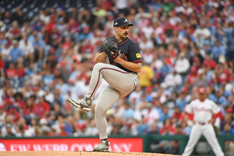 May 27, 2025; Philadelphia, Pennsylvania, USA; Atlanta Braves pitcher Spencer Strider (99) throws a pitch during the first inning against the Philadelphia Phillies at Citizens Bank Park. Mandatory Credit: Eric Hartline-Imagn Images