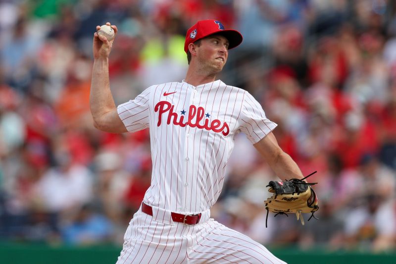 Mar 5, 2024; Clearwater, Florida, USA;  Philadelphia Phillies starting pitcher Michael Mercado (63) throws a pitch  against the Baltimore Orioles in the seventh inning at BayCare Ballpark. Mandatory Credit: Nathan Ray Seebeck-USA TODAY Sports