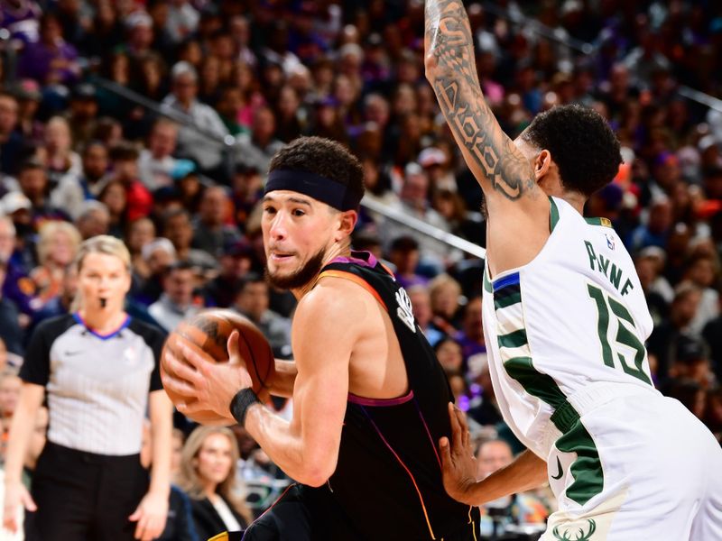 PHOENIX, AZ - FEBRUARY 6:  Devin Booker #1 of the Phoenix Suns goes to the basket during the game on February 6, 2024 at Footprint Center in Phoenix, Arizona. NOTE TO USER: User expressly acknowledges and agrees that, by downloading and or using this photograph, user is consenting to the terms and conditions of the Getty Images License Agreement. Mandatory Copyright Notice: Copyright 2024 NBAE (Photo by Barry Gossage/NBAE via Getty Images)