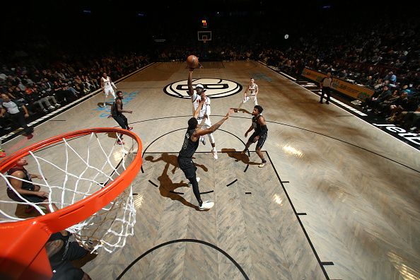 BROOKLYN, NY - DECEMBER 22: Reggie Jackson #7 of the Denver Nuggets shoots the ball during the game  on December 22, 2023 at Barclays Center in Brooklyn, New York. NOTE TO USER: User expressly acknowledges and agrees that, by downloading and or using this Photograph, user is consenting to the terms and conditions of the Getty Images License Agreement. Mandatory Copyright Notice: Copyright 2023 NBAE (Photo by Nathaniel S. Butler/NBAE via Getty Images)