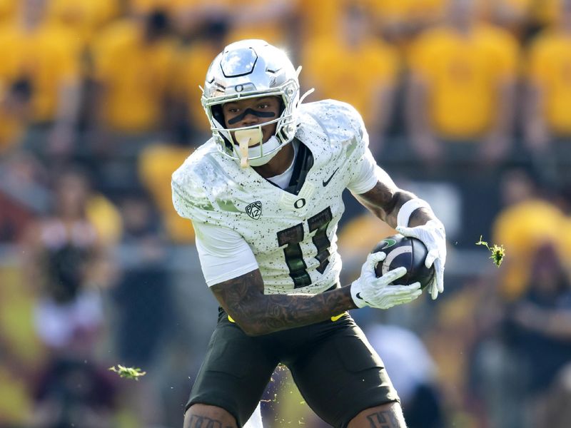 Nov 18, 2023; Tempe, Arizona, USA; Oregon Ducks wide receiver Troy Franklin (11) against the Arizona State Sun Devils at Mountain America Stadium. Mandatory Credit: Mark J. Rebilas-USA TODAY Sports