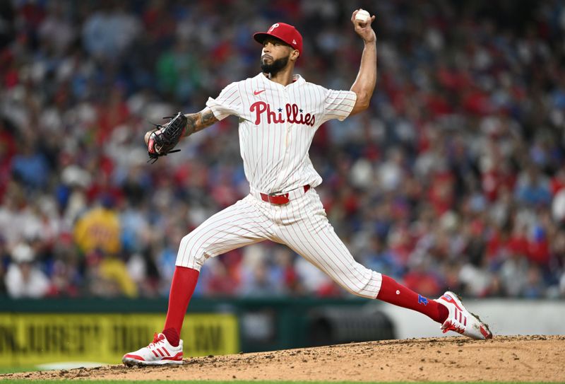 Sep 25, 2024; Philadelphia, Pennsylvania, USA; Philadelphia Phillies starting pitcher Cristopher Sanchez (61) throws a pitch against the Chicago Cubs in the fifth inning at Citizens Bank Park. Mandatory Credit: Kyle Ross-Imagn Images