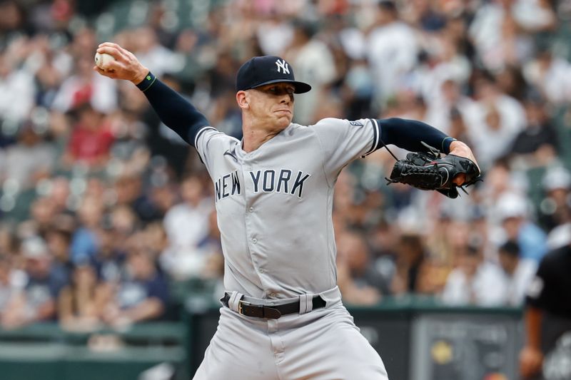 Aug 9, 2023; Chicago, Illinois, USA; New York Yankees starting pitcher Ian Hamilton (71) delivers a pitch against the Chicago White Sox during the first inning at Guaranteed Rate Field. Mandatory Credit: Kamil Krzaczynski-USA TODAY Sports