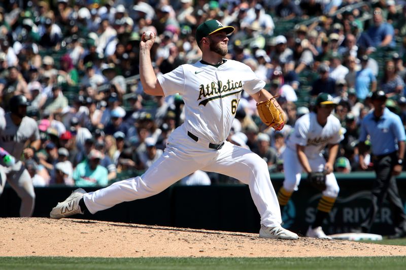 May 10, 2025; West Sacramento, California, USA; Athletics pitcher Justin Sterner (60) throws a pitch against the New York Yankees during the sixth inning at Sutter Health Park. Mandatory Credit: Dennis Lee-Imagn Images