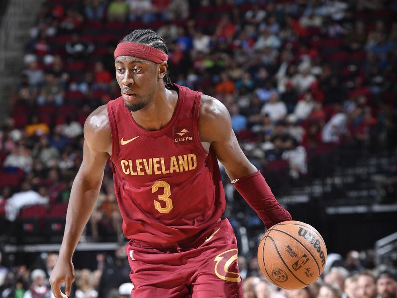 HOUSTON, TX - MARCH 16:  Caris LeVert #3 of the Cleveland Cavaliers dribbles the ball during the game against the Houston Rockets on March 16, 2023 at the Toyota Center in Houston, Texas. NOTE TO USER: User expressly acknowledges and agrees that, by downloading and or using this photograph, User is consenting to the terms and conditions of the Getty Images License Agreement. Mandatory Copyright Notice: Copyright 2024 NBAE (Photo by Logan Riely/NBAE via Getty Images)