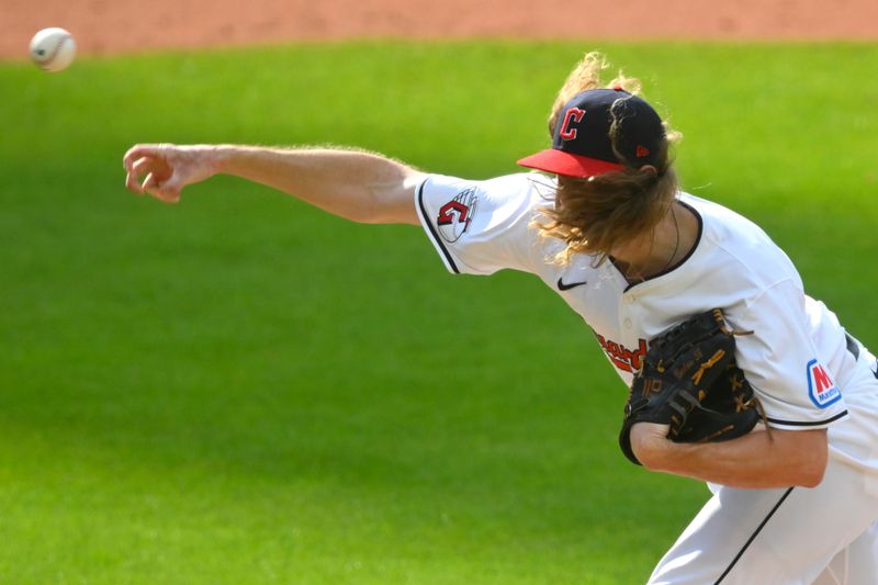 Jul 6, 2024; Cleveland, Ohio, USA; Cleveland Guardians relief pitcher Scott Barlow (58) delivers a pitch in the fifth inning against the San Francisco Giants at Progressive Field. Mandatory Credit: David Richard-USA TODAY Sports