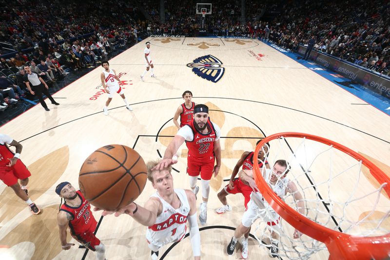 NEW ORLEANS, LA - FEBRUARY 5: Gradey Dick #1 of the Toronto Raptors shoots the ball during the game against the New Orleans Pelicans on February 5, 2024 at the Smoothie King Center in New Orleans, Louisiana. NOTE TO USER: User expressly acknowledges and agrees that, by downloading and or using this Photograph, user is consenting to the terms and conditions of the Getty Images License Agreement. Mandatory Copyright Notice: Copyright 2024 NBAE (Photo by Layne Murdoch Jr./NBAE via Getty Images)