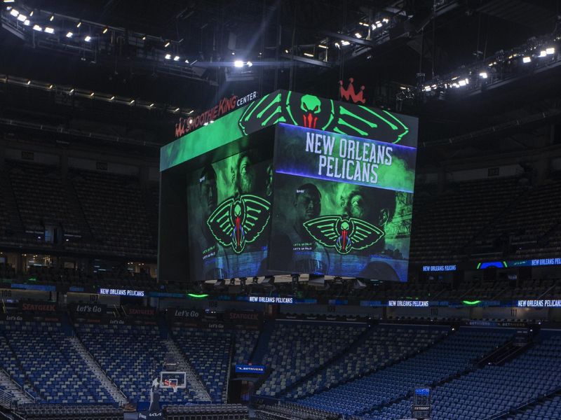 NEW ORLEANS, LA - JANUARY 19: An overall view of the New Orleans Pelicans City Edition Court before the game against the Phoenix Suns in New Orleans, Louisiana at Smoothie King Center on January 19, 2024. NOTE TO USER: User expressly acknowledges and agrees that, by downloading and or using this Photograph, user is consenting to the terms and conditions of the Getty Images License Agreement. Mandatory Copyright Notice: Copyright 2023 NBAE (Photo by Layne Murdoch Jr./NBAE via Getty Images)