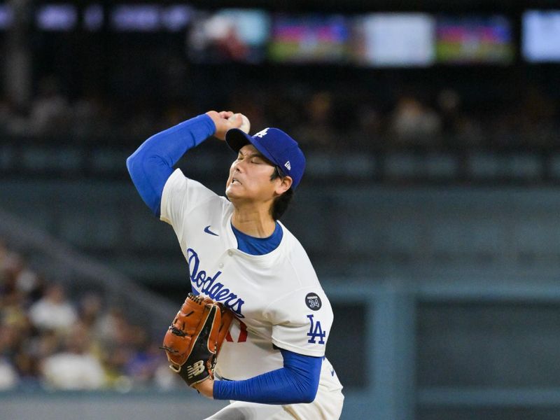Sep 16, 2025; Los Angeles, California, USA; Los Angeles Dodgers designated hitter Shohei Ohtani (17) delivers a pitch during the first inning against the Philadelphia Phillies at Dodger Stadium. Mandatory Credit: Jayne Kamin-Oncea-Imagn Images