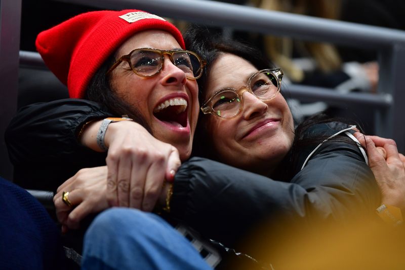 Dec 30, 2023; Los Angeles, California, USA; Actress Sarah Silverman and Laura Silverman attend the game between the Los Angeles Kings and Edmonton Oilers during the second period at Crypto.com Arena. Mandatory Credit: Gary A. Vasquez-USA TODAY Sports