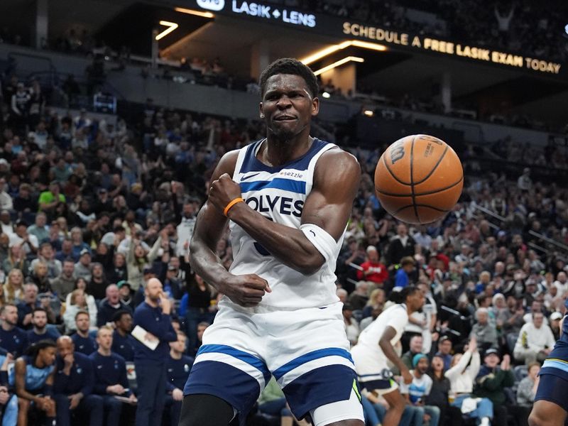 MINNEAPOLIS, MN -  JANUARY 11: Anthony Edwards #5 of the Minnesota Timberwolves celebrates during the game against the Memphis Grizzlies on January 11, 2025 at Target Center in Minneapolis, Minnesota. NOTE TO USER: User expressly acknowledges and agrees that, by downloading and or using this Photograph, user is consenting to the terms and conditions of the Getty Images License Agreement. Mandatory Copyright Notice: Copyright 2025 NBAE (Photo by Jordan Johnson/NBAE via Getty Images)