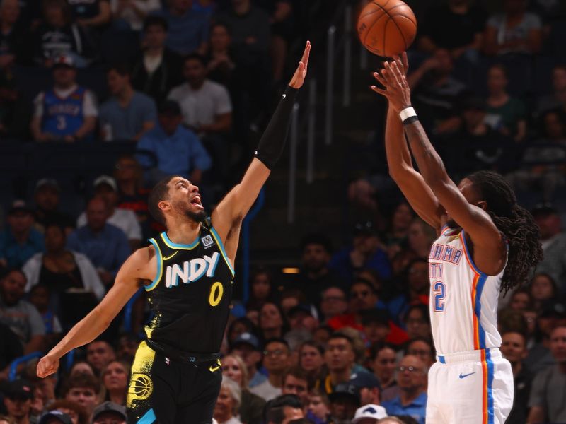 OKLAHOMA CITY, OK - MARCH 12: Tyrese Haliburton #0 of the Indiana Pacers plays defense during the game against the Oklahoma City Thunder on March 12, 2024 at Paycom Arena in Oklahoma City, Oklahoma. NOTE TO USER: User expressly acknowledges and agrees that, by downloading and or using this photograph, User is consenting to the terms and conditions of the Getty Images License Agreement. Mandatory Copyright Notice: Copyright 2024 NBAE (Photo by Zach Beeker/NBAE via Getty Images)