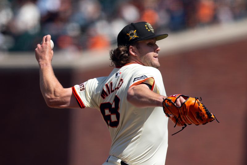 May 18, 2024; San Francisco, California, USA; San Francisco Giants pitcher Erik Miller (68) delivers a pitch against the Colorado Rockies during the seventh inning at Oracle Park. Mandatory Credit: D. Ross Cameron-USA TODAY Sports