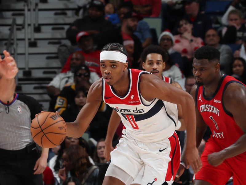 NEW ORLEANS, LA - FEBRUARY 14: Bilal Coulibaly #0 of the Washington Wizards drives to the basket during the game against the New Orleans Pelicans on February 14, 2024 at the Smoothie King Center in New Orleans, Louisiana. NOTE TO USER: User expressly acknowledges and agrees that, by downloading and or using this Photograph, user is consenting to the terms and conditions of the Getty Images License Agreement. Mandatory Copyright Notice: Copyright 2024 NBAE (Photo by Layne Murdoch Jr./NBAE via Getty Images)