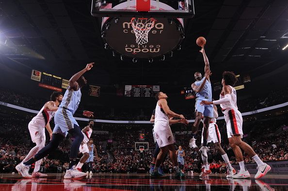 PORTLAND, OR - NOVEMBER 5: Bismack Biyombo #18 of the Memphis Grizzlies shoots the ball during the game against the Portland Trail Blazers on November 5, 2023 at the Moda Center Arena in Portland, Oregon. NOTE TO USER: User expressly acknowledges and agrees that, by downloading and or using this photograph, user is consenting to the terms and conditions of the Getty Images License Agreement. Mandatory Copyright Notice: Copyright 2023 NBAE (Photo by Cameron Browne/NBAE via Getty Images)