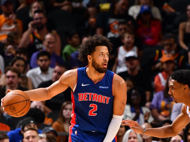 PHOENIX, AZ - OCTOBER 11: Cade Cunningham #2 of the Detroit Pistons dribbles the ball during the game against the Phoenix Suns during a NBA preseason game on October 11, 2024 at Footprint Center in Phoenix, Arizona. NOTE TO USER: User expressly acknowledges and agrees that, by downloading and or using this photograph, user is consenting to the terms and conditions of the Getty Images License Agreement. Mandatory Copyright Notice: Copyright 2024 NBAE (Photo by Barry Gossage/NBAE via Getty Images)